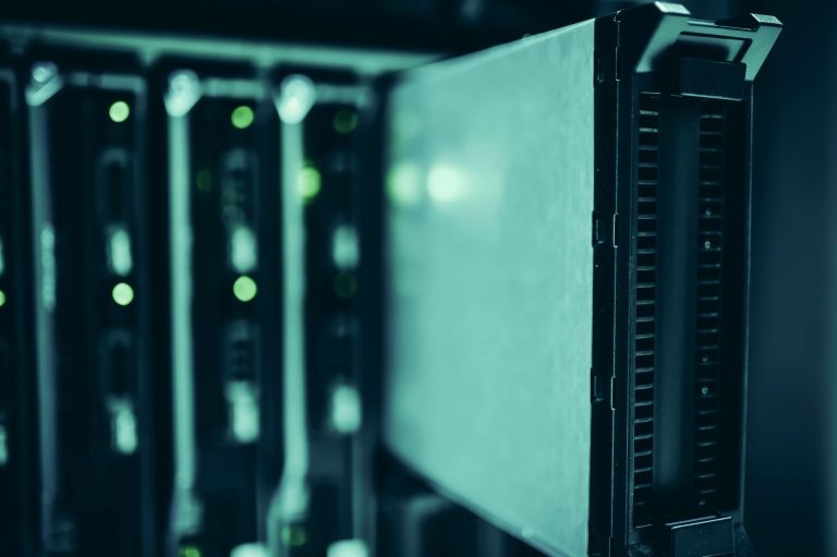 Close-up of server racks in a data center highlighting modern technology infrastructure