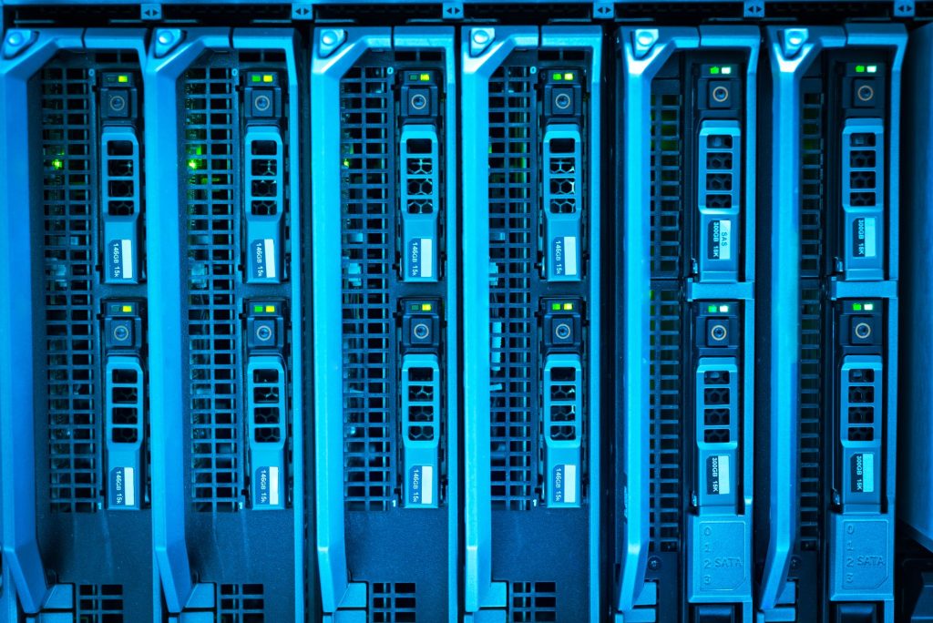 AI data center with glowing servers