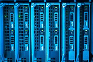 AI data center with glowing servers