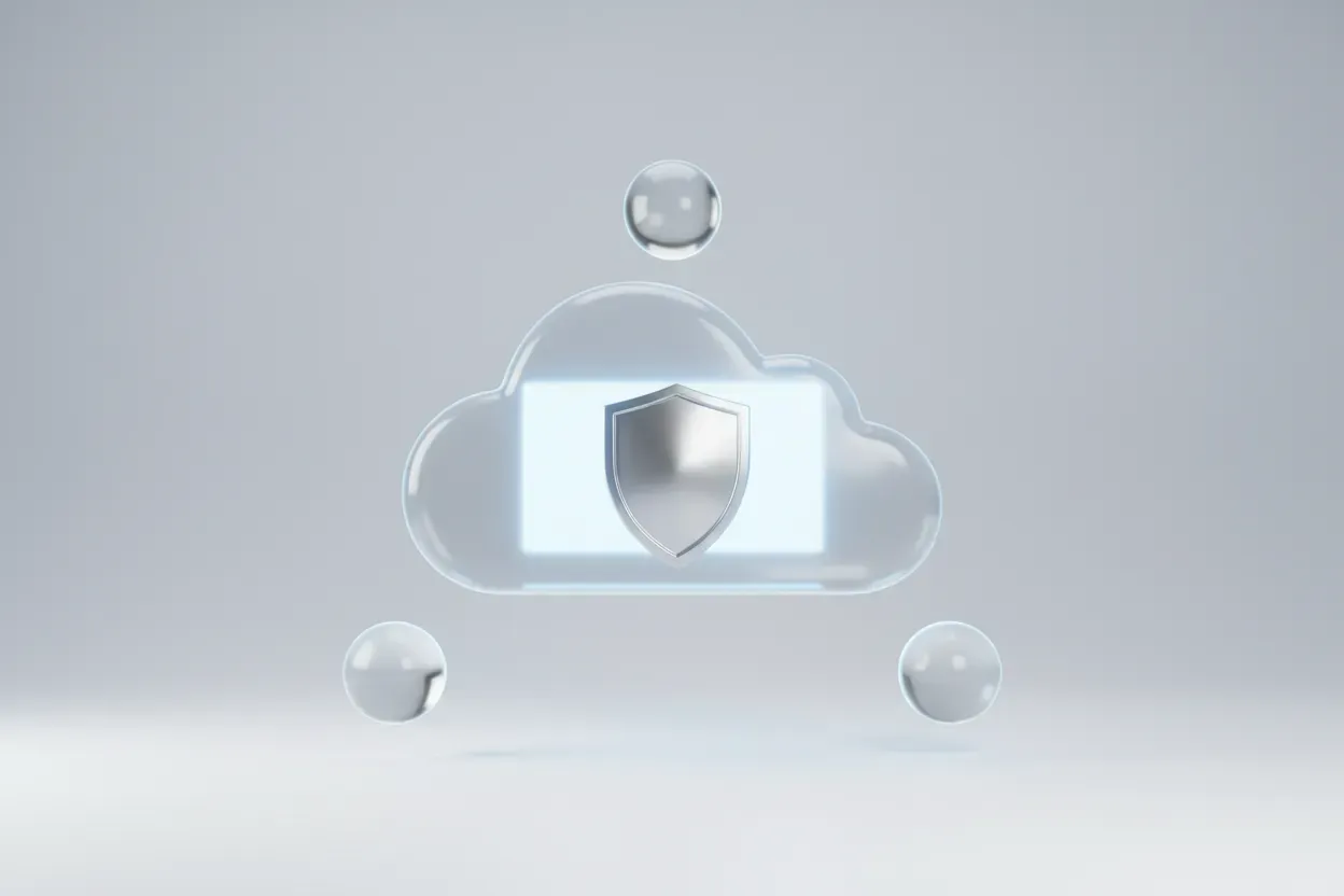 Secure cloud server hub with three connection points, symbolizing comparing cloud providers for reliability and security.