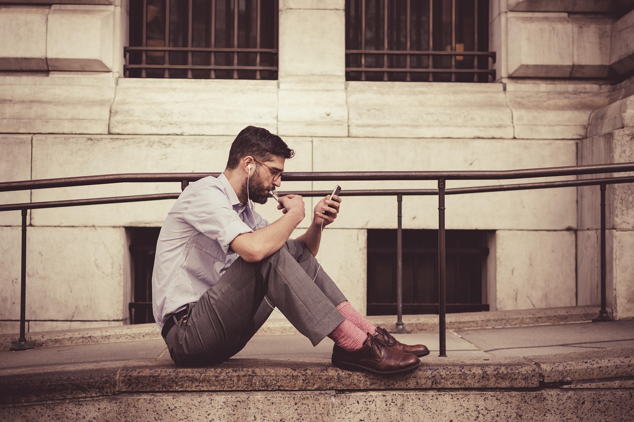 Brown leather shoes, man, earphones, and fashion