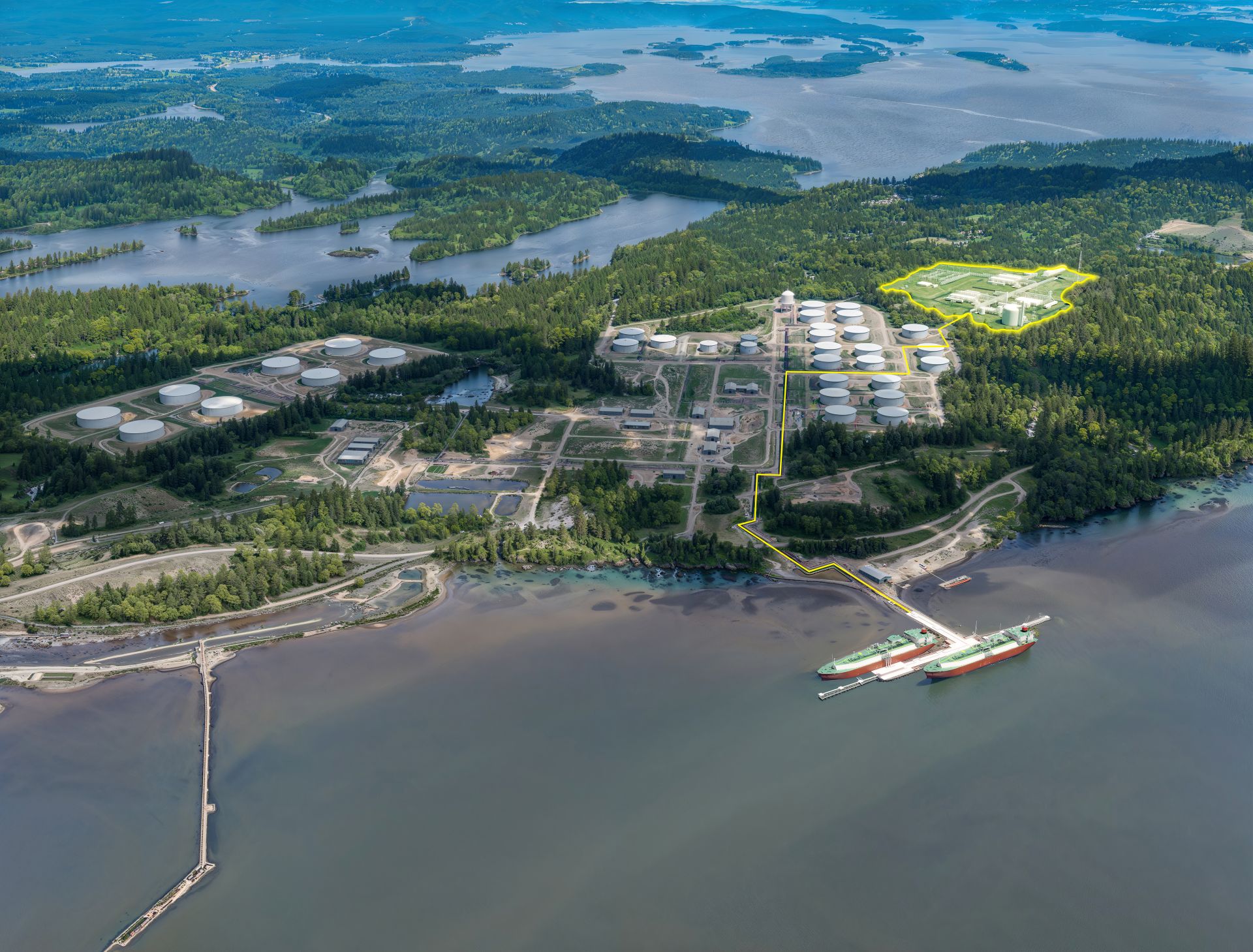 Aerial illustration of the Point Tupper industrial site beside the water